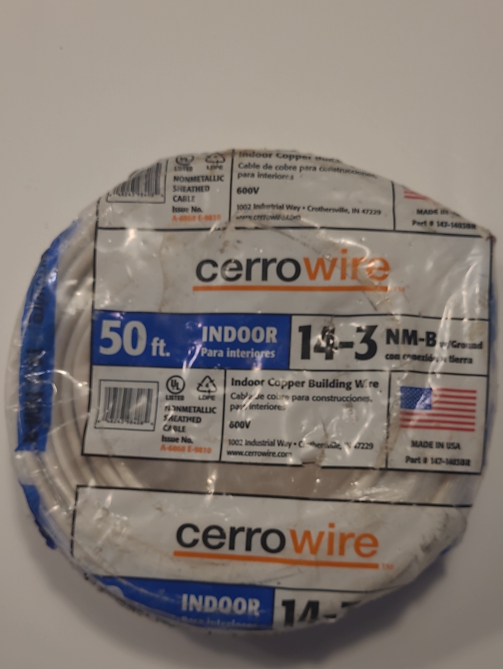ROMEX 14-3 NM-B Indoor Copper Building Wire - White, 50 Feet